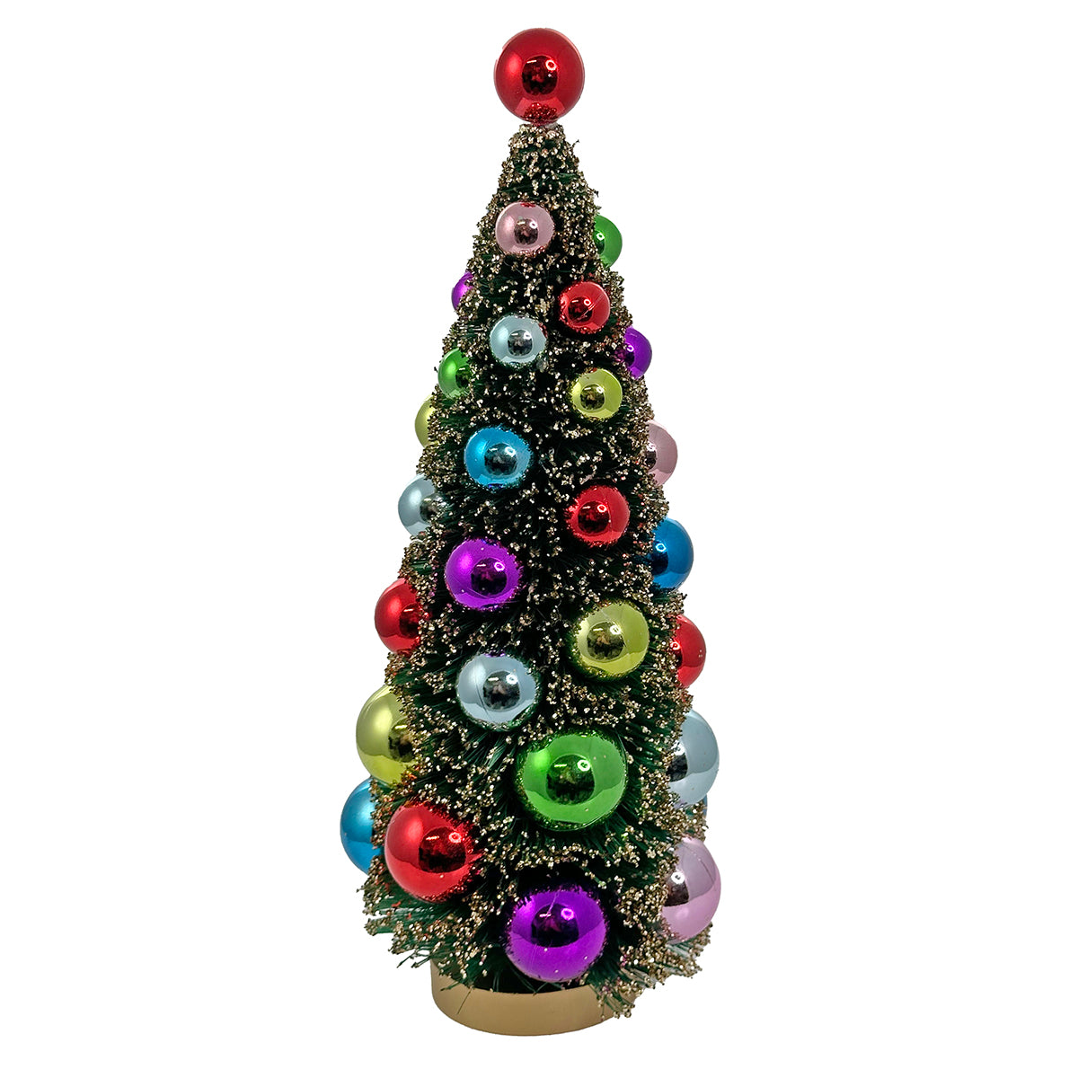 An image of Shishi Glittered Sisal Tree with Multicolor Ball Ornaments