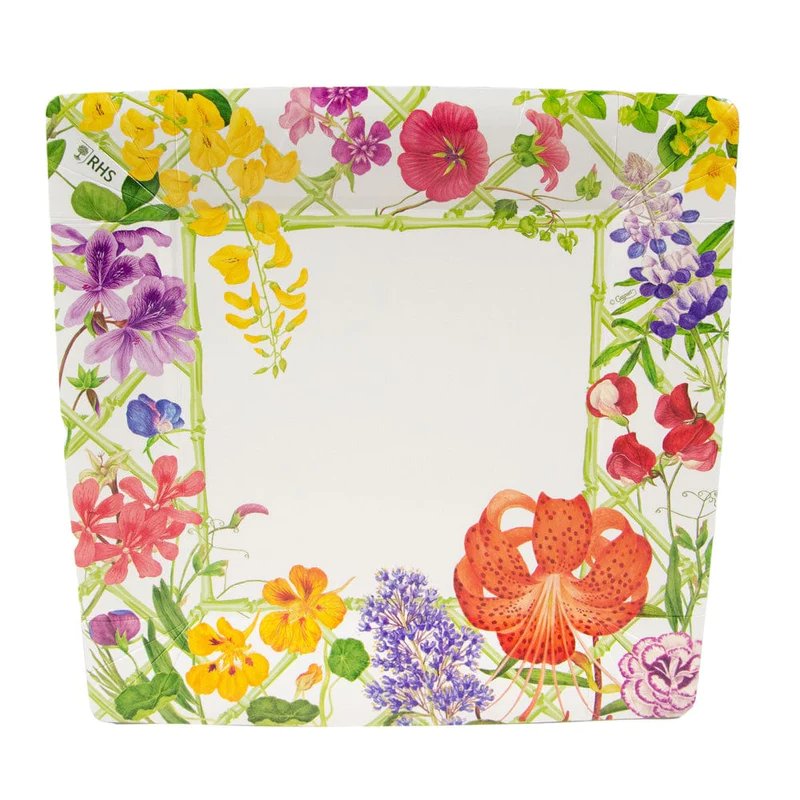 Caspari Floral Trellis Square Dinner Plate