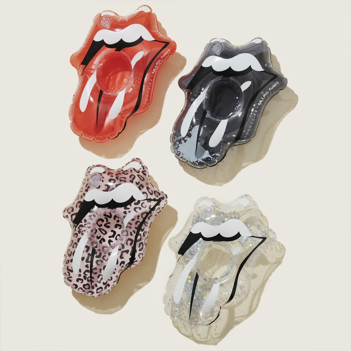 Sunnylife Inflatable Drink Holders Rolling Stones Lips - Set of 4