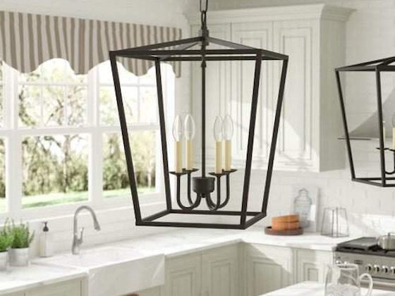 Visual Comfort chandelier in kitchen