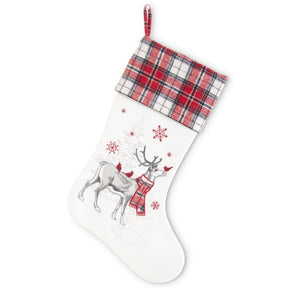 KK Interiors White & Plaid Embroidered Stocking