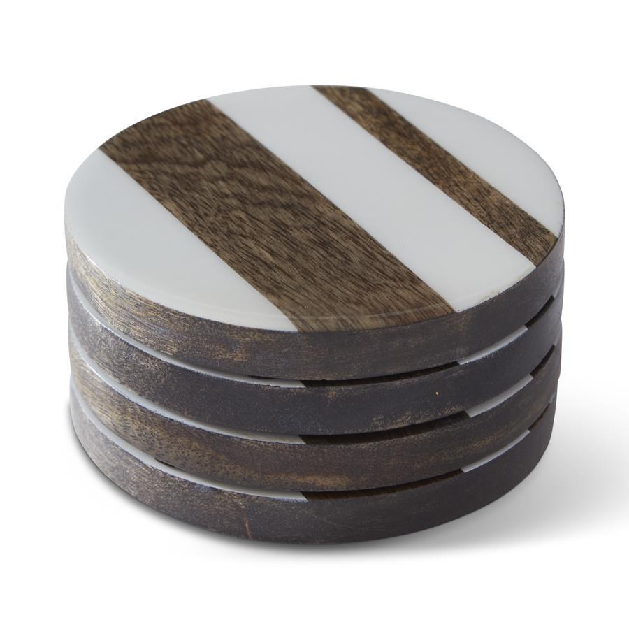 K&K Interiors Mango Wood Enameled Striped Coasters (Set of 4)