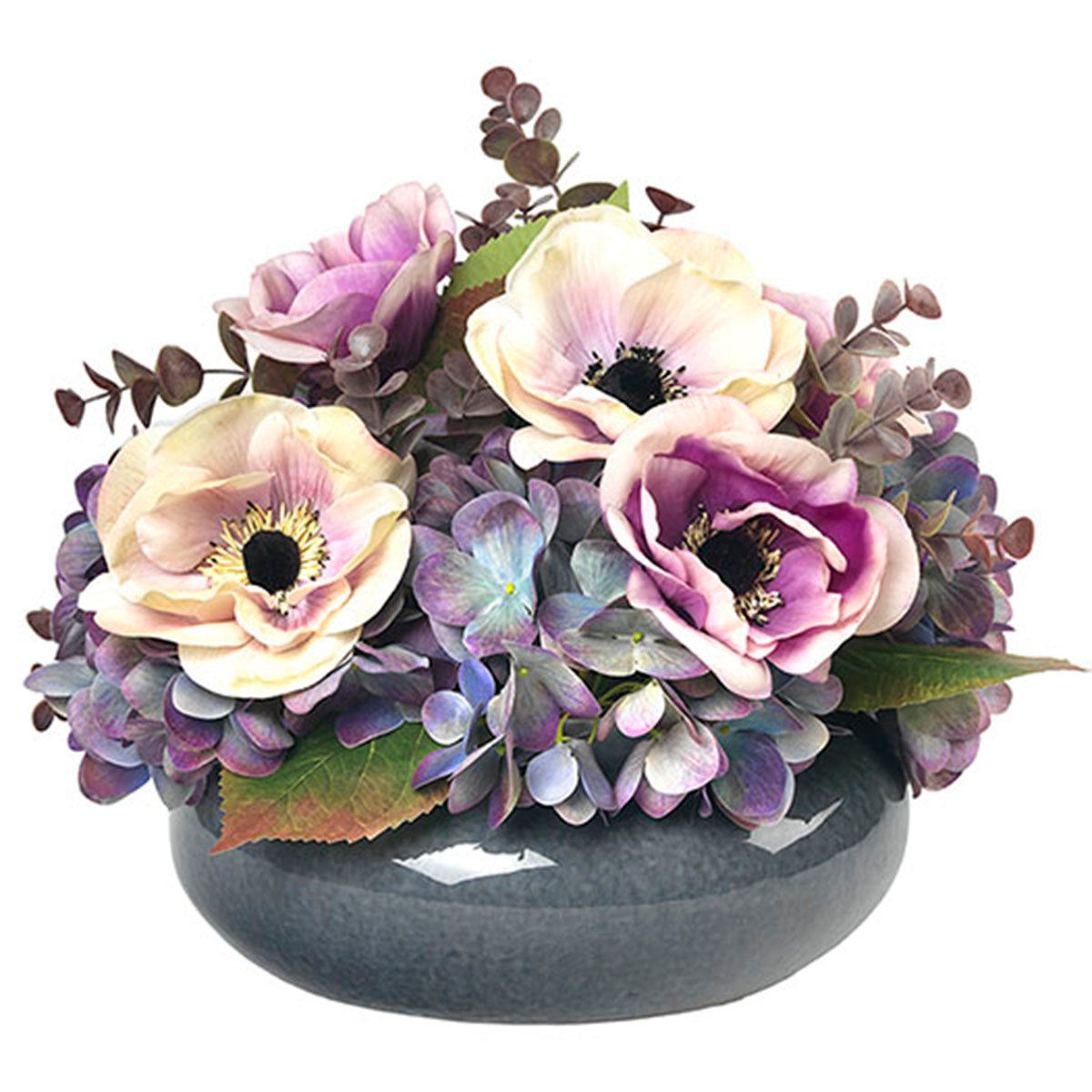 Diane James Mixed Anemones & Hydrangea Bouquet in Ceramic Bowl