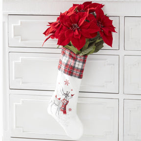 KK Interiors White & Plaid Embroidered Stocking