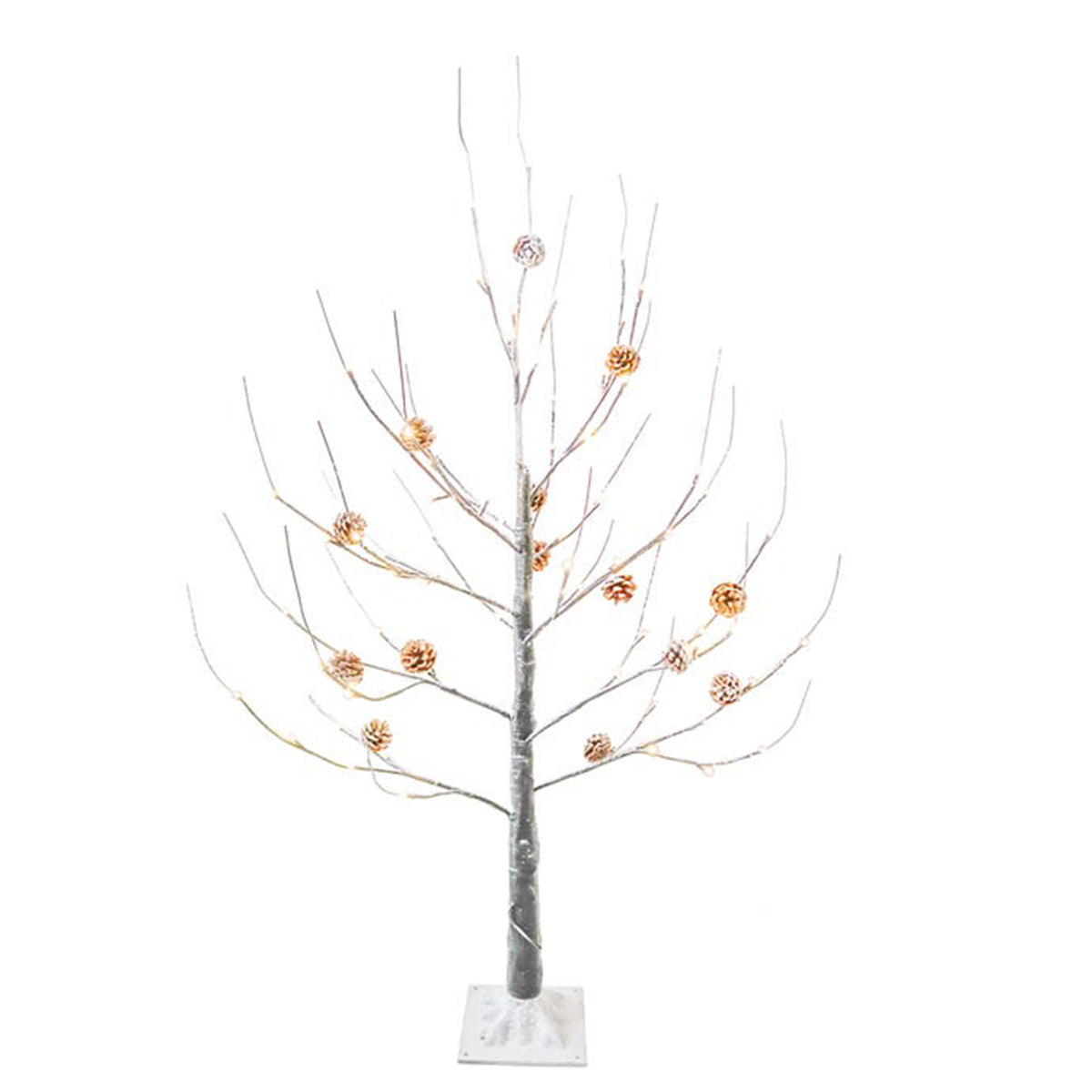 An image of Kurt S Adler 4 Ft Warm White Led Flocked Brown Twig Tree with Pinecones