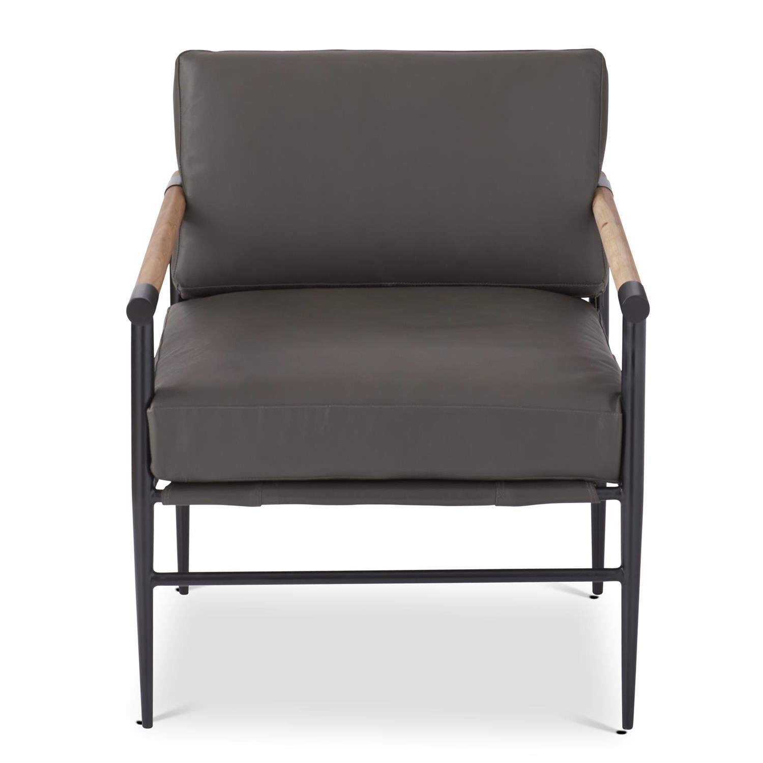 K&K Gray Leather & Black Metal Sloped Back Chair