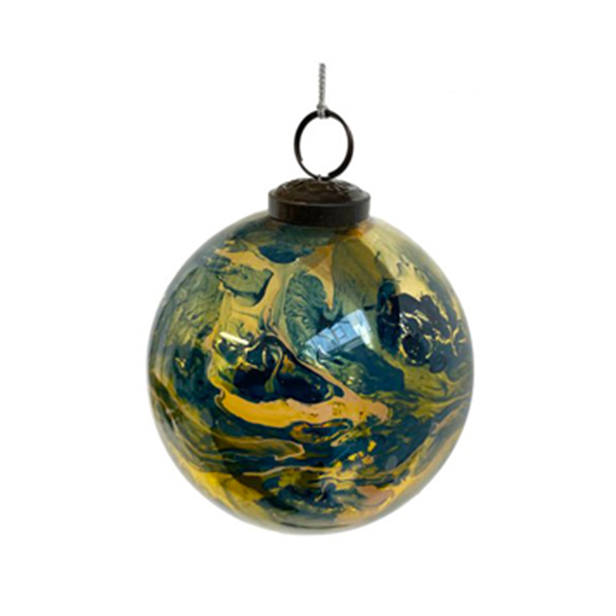 ShiShi Marbled Glass Blue Gold Ball Ornament