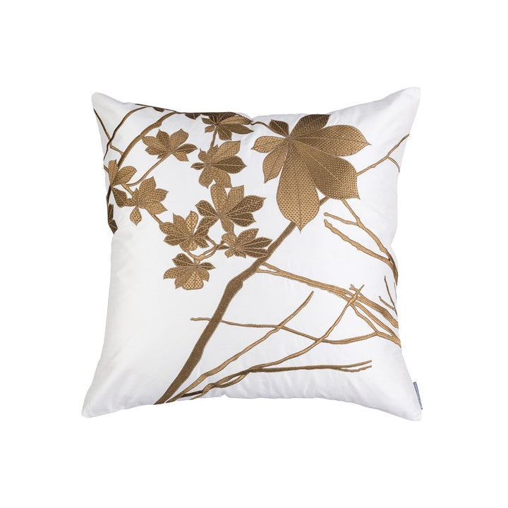 Lili Alessandra Leaf Square Pillow - Ivory/Antique Gold