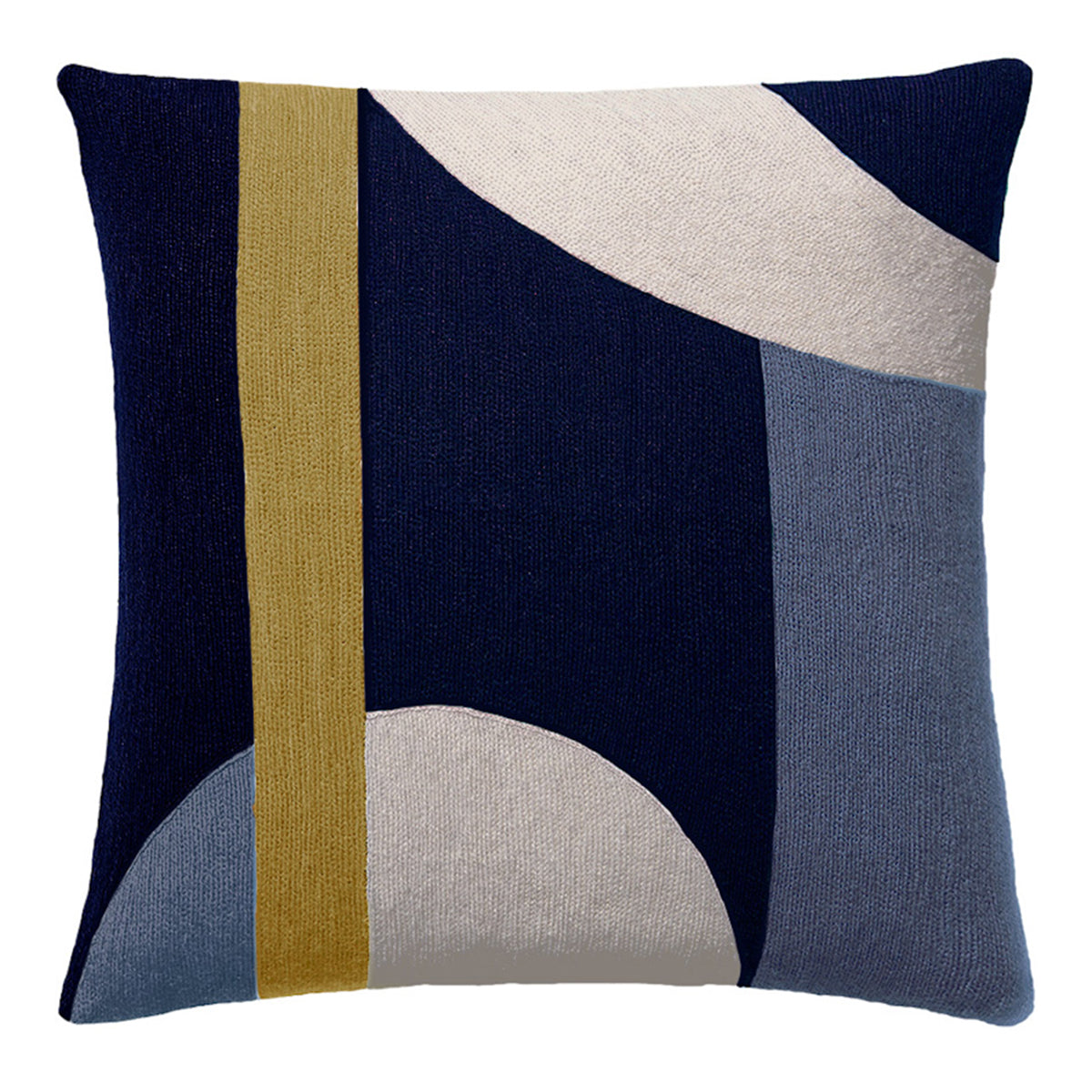 An image of Judy Ross Luna 18" Embroidered Pillow - Navy/Oyster/Cornflower/Curry