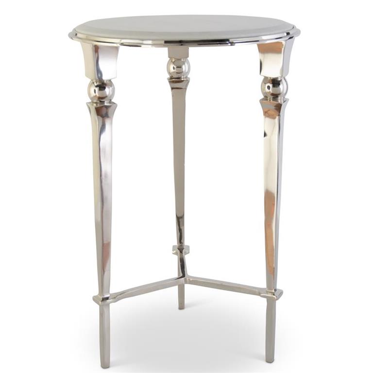 K & K Interiors 23.25" Polished Silver & White Marble Round Side Table