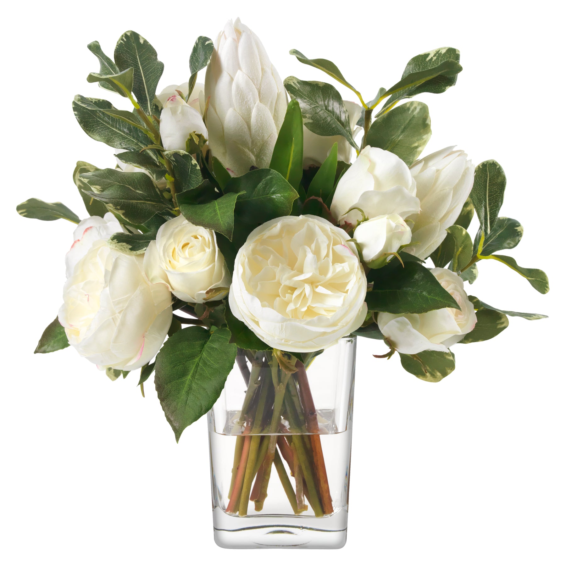 An image of Diane James White Protea & Roses in Vase