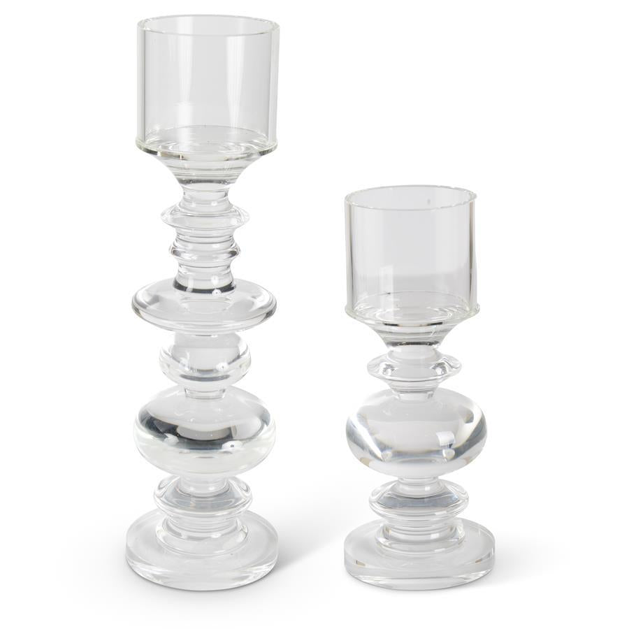 K&K Set of 2 Glass Spindle Candleholders