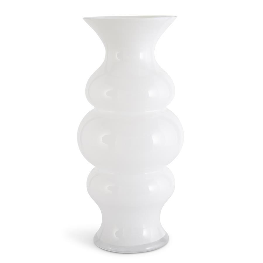 K&K 19.75" White Glass Ribbed Hourglass Fluted Vase