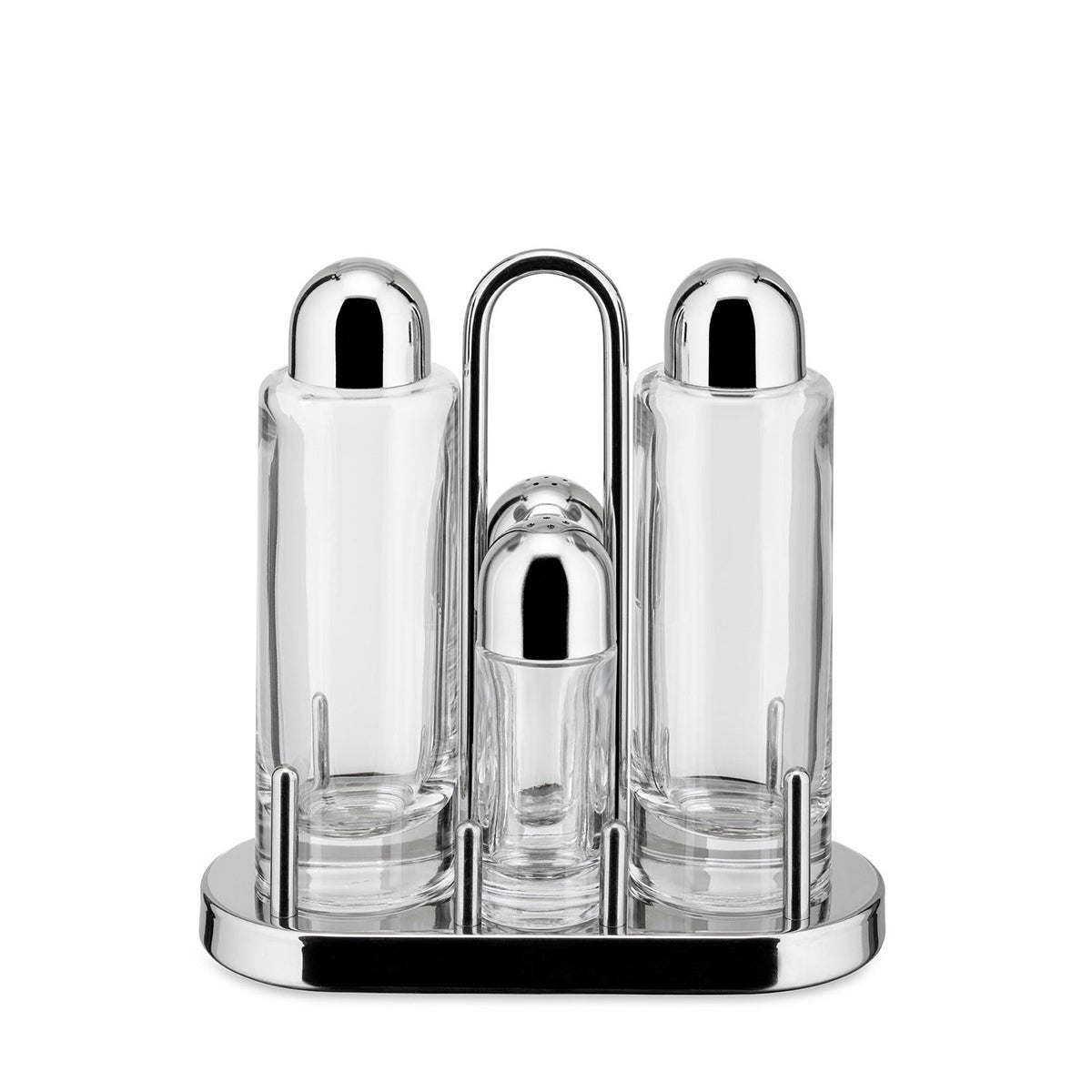 Alessi - Ettore Sottsass -  Stainless steel and glass Condiment Set