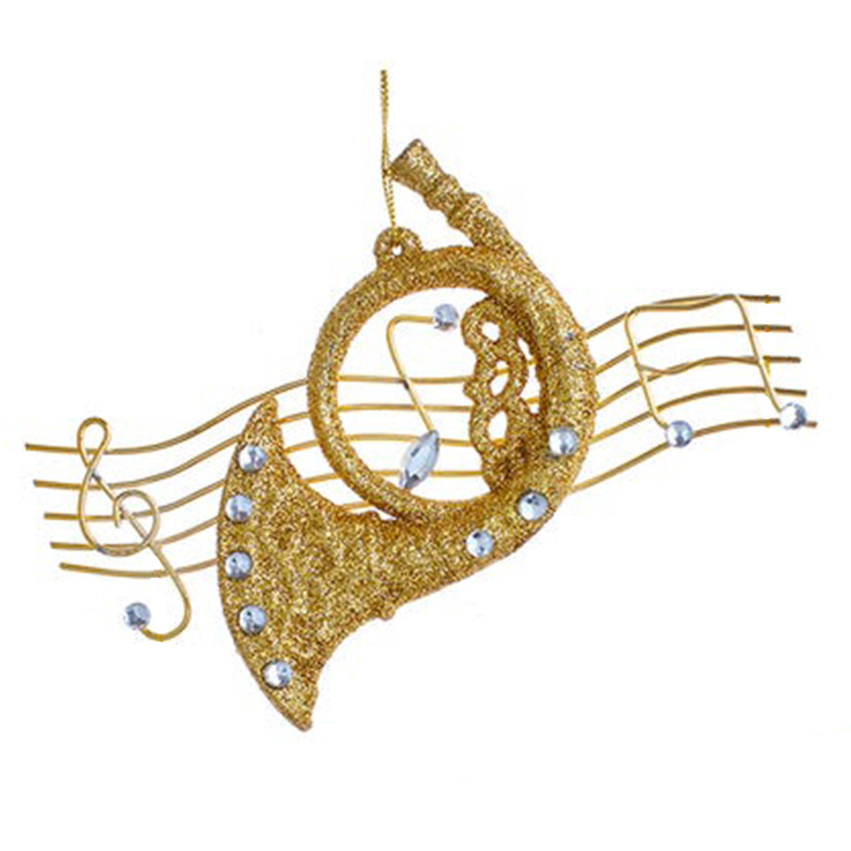 Kurt Adler 5" Gold Glittered French Horn