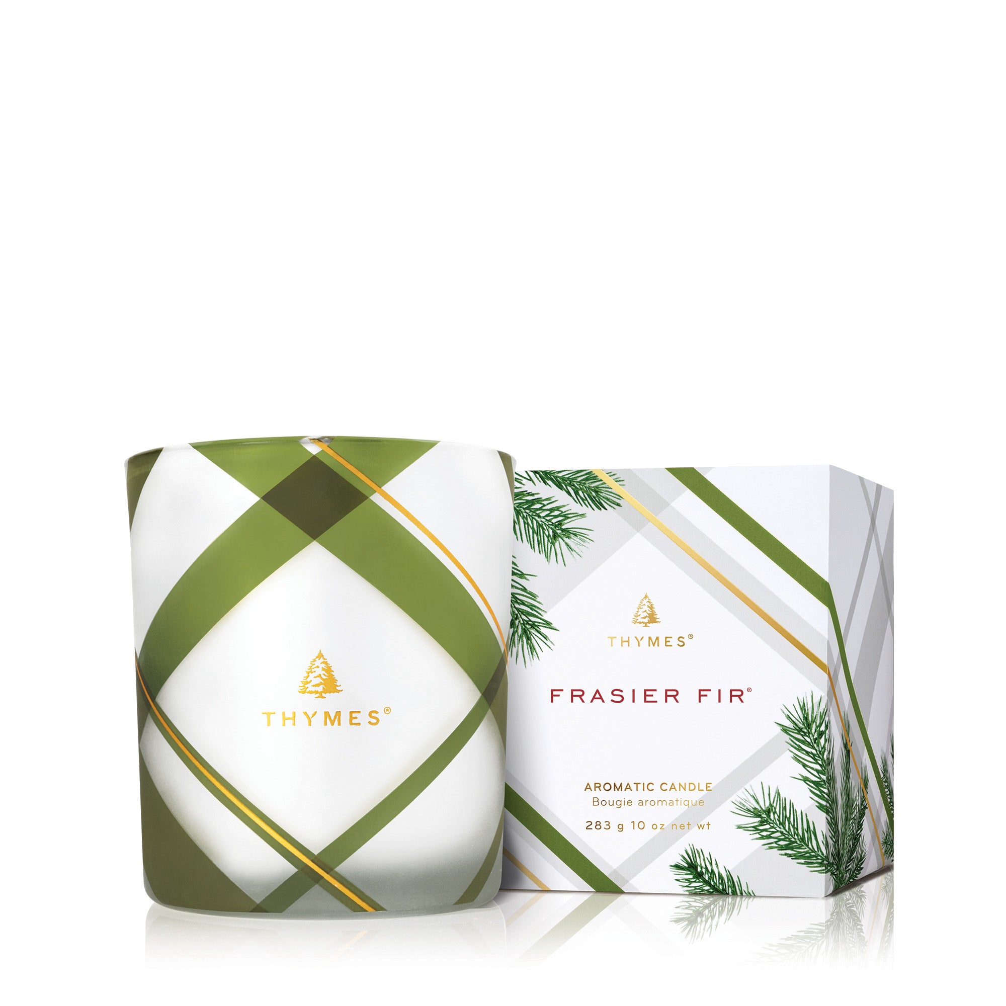 Thymes Fraiser Fir Frosted Plaid Medium Poured Candle